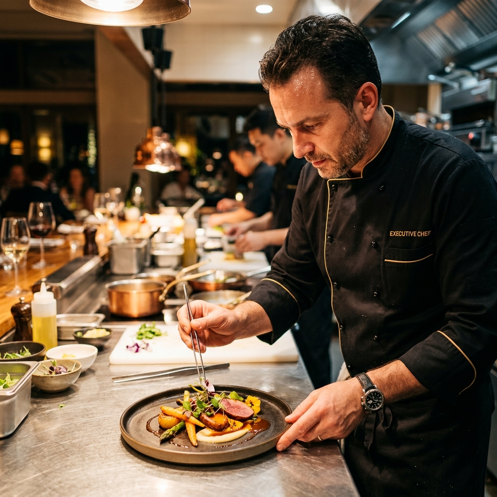 Executive Chef plating a gourmet dish